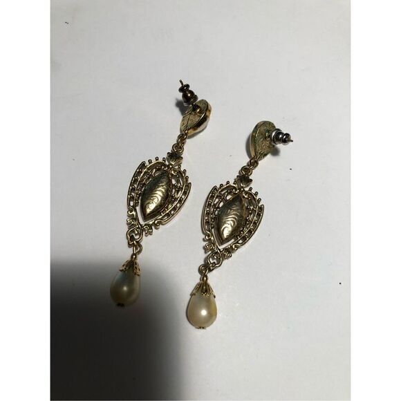 Vintage 1928 Faux Crystal & Pearl Earrings - Picture 3 of 5